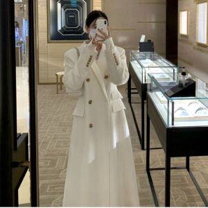 롱코트 여성 겨울 XS 빅사이즈 화이트 발목기장 코트 모직 오버핏