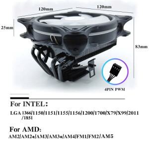 X99 CPU 공랭 쿨러 4 히트파이프 120MM PC 프로세서 라디에이터 (LGA 1700 115X 1366 AMD 벤틸라도르 지원)