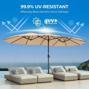 15피트 대형 양면 파티오 우산(138파운드 베이스 포함) - 시장 데크 및 수영장용 직사각형 야외 그늘