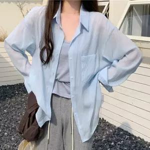 LN 로리에 여성 시스루 셔츠 남방 루즈핏 썸머 긴팔 롱 여자 블라우스 여름 간절기