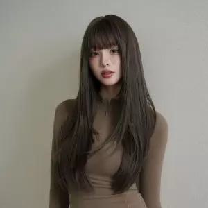 뿌이뿌이가발 모어딘 스트레이트 풀뱅 긴 생머리 롱 전체 통가발 부드러운 내추럴 여신머리