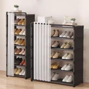 대용량 신발장 슬림형 수납장 현관 신발 정리대 커튼형 공간활용 다층형 슬라이딩 커튼 신발장 가림막 포함