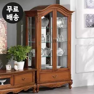 [벤티스가구]몬테 엔틱 장식장 원목 유리장 거실 장식장 유리 양주장 진열장 위스키 술장 가구(900)