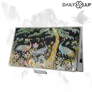 명함지갑 자개 명함케이스 나전칠기 디자인-컬러송학/공예/고급/전통/문양/한국/디자인/선물/기념품/소품