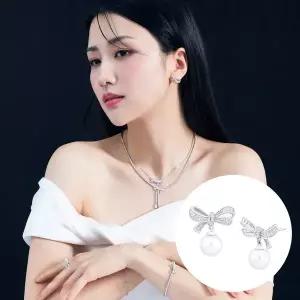 [DIAME][박하선PICK] 보우보우 18K골드 담수진주 랩다이아 귀걸이 FGDPE1303WWLAB