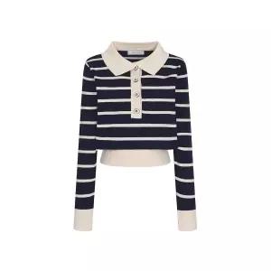 [예시카] 예시카 비스코스 스트라이프 카라 니트 YJ2KP324