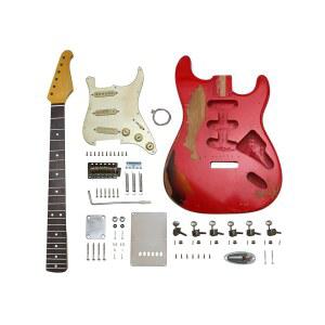 선스마일 DIY 전기 기타 키트 ST 스타일의 무거운 유물 노화 빈티지, 알더 바디 하드 메이플 넥 로즈우드 핑거보드 S-S-S 6 스트링 크롬 하드웨어, 나만의 레드 선버스트 제작.
