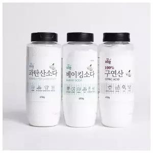 다목적 세정제 3종세트 베이킹소다 과탄산소다 구연산 분말형 450g 투명용기 청소세제
