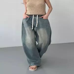 [무배] 데님 사이드턱 스냅와이드 허리밴딩 빅사이즈 청바지 3컬러