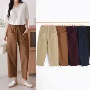 여성 가을 편안한 밴딩 면 앞주머니 일자 배기 팬츠 여자 스판 바지 빅사이즈