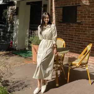 [완벽핏/스트랩O] 심플 카라 롱 셔츠 원피스