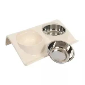 화이트 애견식기 고양이식기 펫 힐링시간 2구식기 개밥그릇 애완식기볼