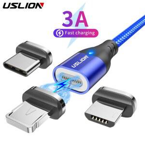 USLION 3A 마그네틱 케이블 마이크로 USB 유형 C iPhone 11 용 고속 충전 삼성 충전기 자석 데이터 코드 어댑터