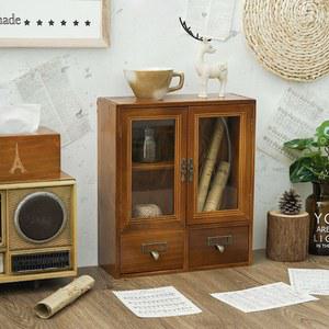 미니장식장 엔틱 빈티지 유리 나무 수납 장식장