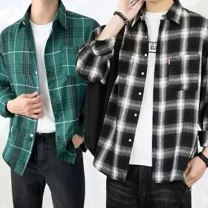 남자 체크셔츠 긴팔 남방 캐주얼 사계절 오버핏 와이셔츠 가을셔츠
