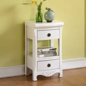 고품질 나르본 화이트 원목 엔틱 2단전화대/받침대고전고가구 (W995FFC)