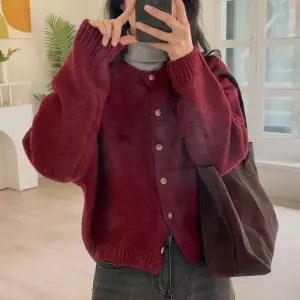 니트 울 가디건 긴팔 라운드넥 루즈핏 여성 빅사이즈