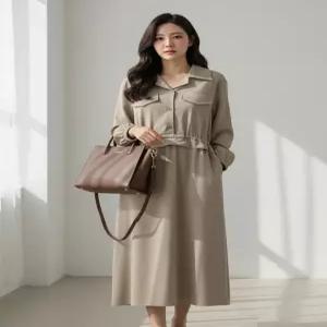 [에이샵][에이샵] 카라넥 포켓 셔링 스트링 셔츠 롱원피스_ASOP072F25