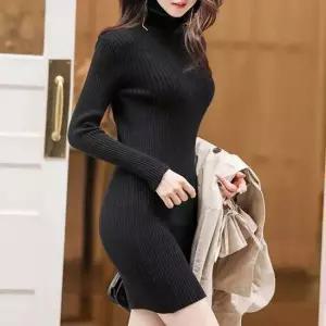 골지 미니원피스 겨울 코트속 미니스커트 슬림 목폴라