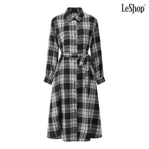 체크 카라 셔츠 오버핏 롱 원피스 (DP4OW003A)