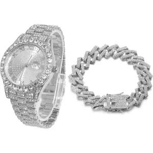 할루카카 원형 다이아몬드 골드 시계 아이스드 아웃 남성용 18k 진짜 금백금 화이트 도금 쿼츠 손목시계 9.