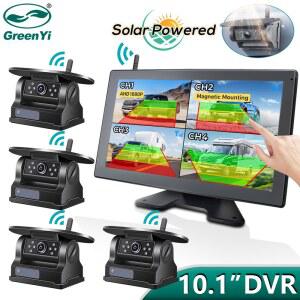 화물차 블랙박스 트럭 버스 RV 트레일러 지게차용 10인치 터치 4채널 BSD DVR 레코더 모니터가 장착된 무선 자기 태양광 충전 백업 카메라