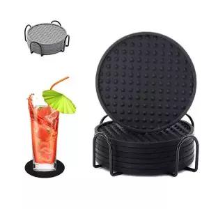 [셀러에이드]미끄럼방지 실리콘 컵받침 카페 원형 티코스터 6개입 커피홀더