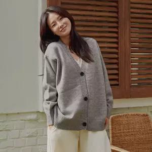 레이어드 브이넥 니트 가디건 긴팔 루즈핏 여성 빅사이즈