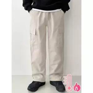 [하프클럽/]M기모 립스탑 카고 와이드 겨울바지 허리밴딩 스트링 캠핑룩 아