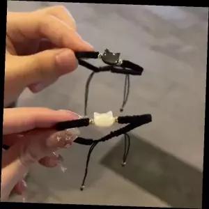 커플팔찌 고양이 모양 매듭 실 우정 소원 레이어드 패션 끈팔찌 비즈 원석 장식 손목 액세서리