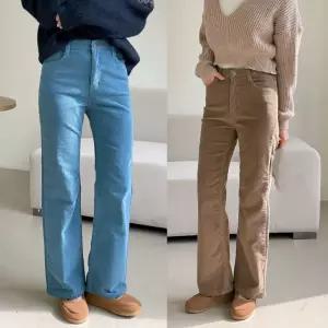 제니골덴팬츠 겨울 골덴기모 슬림일자 세미부츠컷 팬츠 시크릿밴딩