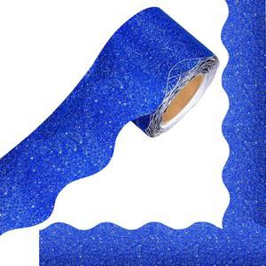 아우제스토 다크 블루 글리터 게시판 테두리, 65.6피트 샤인 스캘럽 테두리 홈 오피스용 자가 접착 스티커 학교로 돌아가기 칠판 벽 장식
