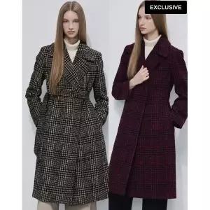 [하프클럽/레노마레이디](MD리뷰) 신상 카라 체크 울 롱코트-O7G4RWCT100