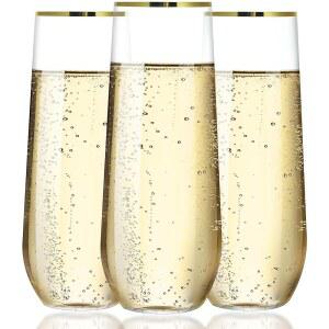 OTOB 24 팩 9온스 스템리스 플라스틱 샴페인 플루트, 와인 칵테일 미모사용 투명 일회용 토스트 잔, 결혼식 파티 축하 용품용 골드 칵테일 샴페인