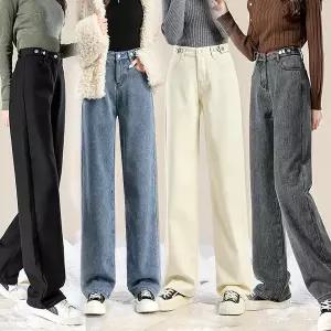 기모청바지 일자 통 와이드팬츠 겨울바지 본딩 융털 여자여성 ZZ-6626