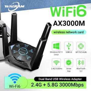 WALRAM WiFi 6E AX3000 USB 어댑터 USB3.0 블루투스 5.2 듀얼 밴드 2.4G&5G 네트워크 카드 리시버 동글 윈