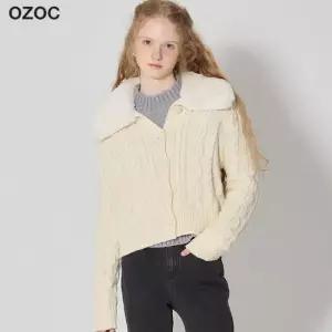 오조크 퍼 카라 포인트 크롭 니트 가디건