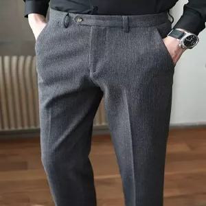 남성바지 가을겨울 프린지 도톰 모직 캐주얼 팬츠 기모 슬림핏 정장바지 심쿵빛