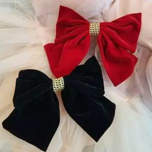 리본 벨벳소재 자동핀 헤어핀