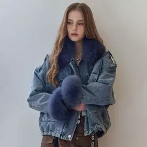 [마쟈] 블루 폭스 퍼 루즈핏 데님 자켓 ZE12QJ008NH