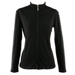 류후오 피겨 스케이팅 세로 여자 트레이닝복 스트라이프 재킷 라인스톤 블랙