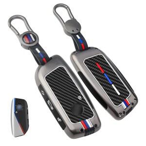 [미국배송] BMW 2023-2025용 1PCS 헤비 아연 합금 키포브 커버 탄소 섬유 패턴이 있는 완전 보호 원격 키체인 뉴 5/7 시리즈 X1 X5 X6 X7 XM IX3 I5 I7 740I 760I (건메탈-CF)와 호환됩니다