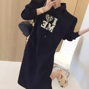 러브호피 레터링 프린팅 루즈핏 트임 롱 기모 후드 맨투맨 겨울원피스 (3color)