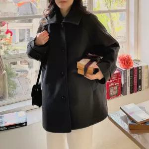 나그랑 카라넥 싱글 하프 울 코트 오버핏 여성 빅사이즈