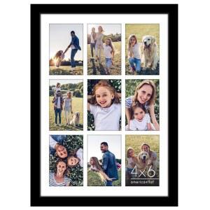 폴리싱된 플렉시글라스가 장착된 아메리칸 플랫 4x6 콜라주 액자 - 멀티 액자는 사진 9장에 맞거나 벽 디스플레이용 14x20 액자로 사용 시그니처 컬렉션 블랙