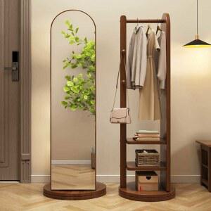 전신거울 2단 선반 스툴 수납 중형 현관 디피 거울 회전 회전식 옷걸이 수납장 행거