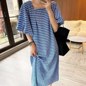 [하프클럽/]여자 S/S 체크무늬 하프티 루즈라인오버 라인 롱핏 미니드레스