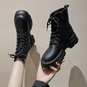 데일리 여성 워커 앵클 여성 통굽 워커 레더 지퍼 블랙