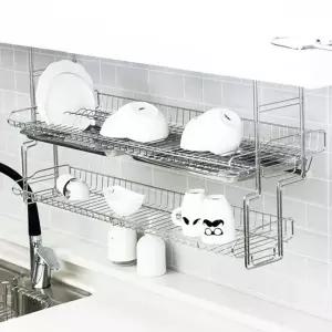 주방 선반 와이드 스텐 식기 싱크대 선반 건조대 2단 정리대 상부장 수납 정리 걸이