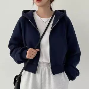 여자 데일리 외출 캐주얼 스타일 따뜻한 기모 안감 후드 집업간절기자켓 업자 지퍼 리스 플리스 집업 슬림